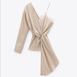 Asymmetric Nude and Lace Blouse